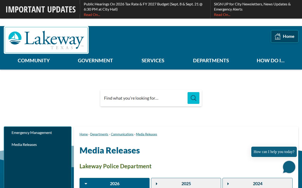 Lakeway Police official media releases for arrest and booking record leads