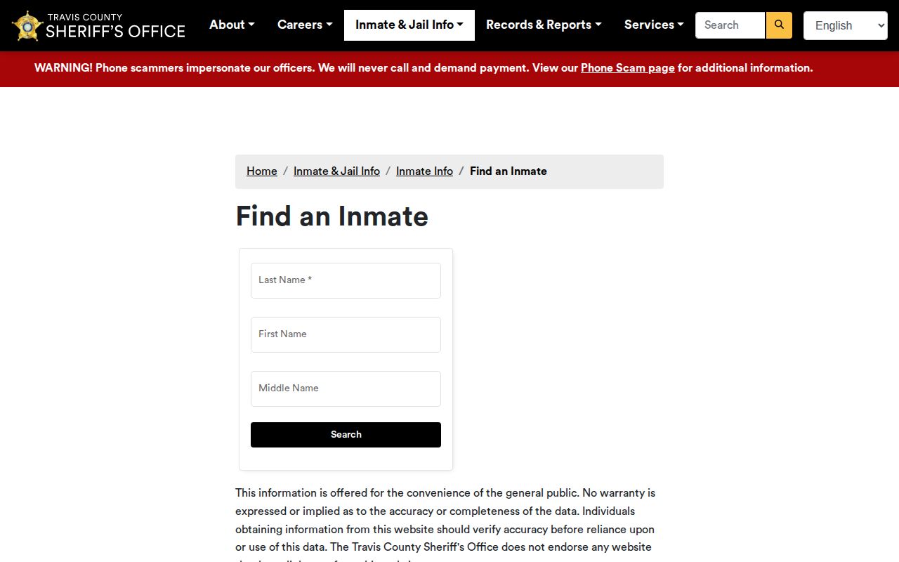 Travis County official current-custody roster search